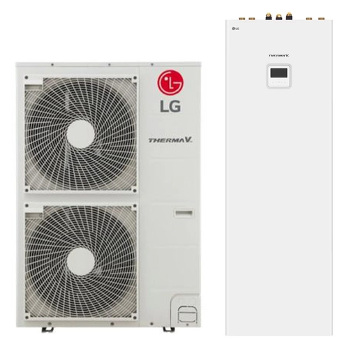LG Therma V hidro-split hőszivattyú 12kW, 1 fázis + 200l HMV (HN1616Y.NB1 + HU121MRB.U30)